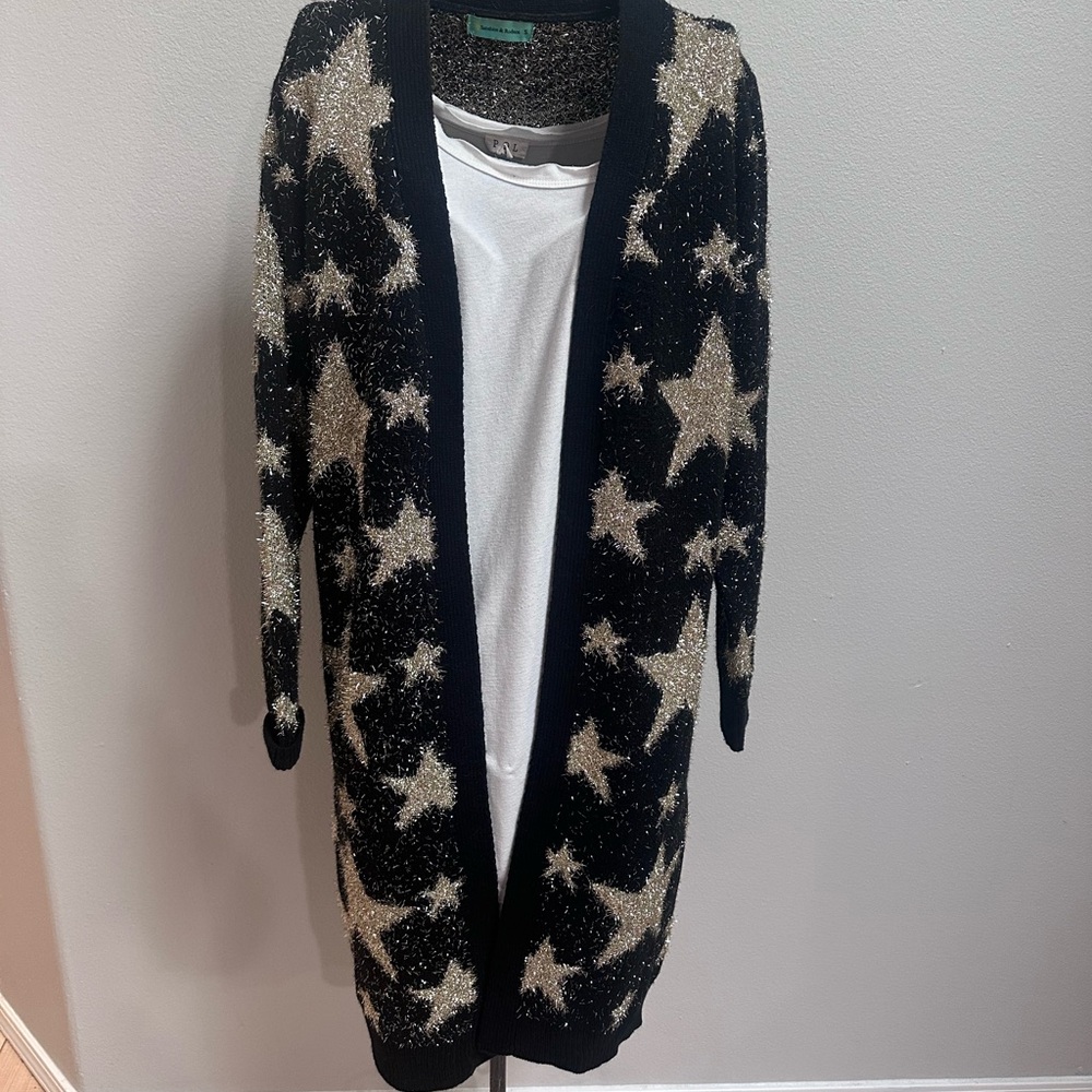 Star Patterned Black and Gold Women's Sweater